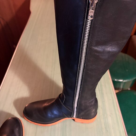 Womens John Fluevog Tall Black Leather Zip Maggie Bond Girl Boots Size 8 - Picture 9 of 16